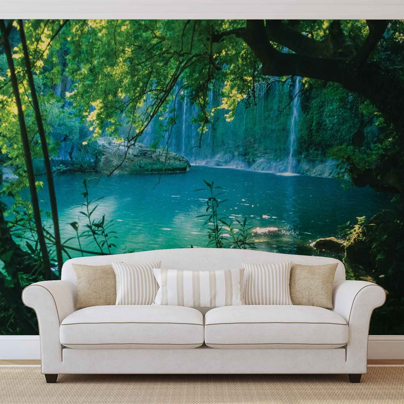 Tropical Waterfall Lagoon Forest Fotobehang Behang Bestel Nu Op