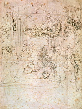Composition sketch for The Adoration of the Magi, 1481 Reproduction de Tableau