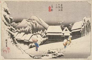 Reproducción de arte Evening Snow at Kambara, No.16 from 'The 53 Stations of the Tokaido', pub. by Hoeido, 1833,