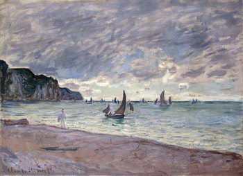 Fishing Boats in front of the Beach and Cliffs of Pourville, 1882 Reproduction de Tableau