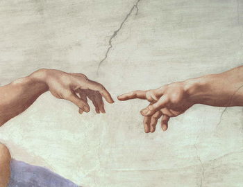 Reproducción de arte Hands of God and Adam, detail from The Creation of Adam, from the Sistine Ceiling, 1511 (fresco)