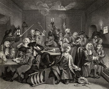 Reproducción de arte Scene in a Gaming House, plate VI from 'A Rake's Progress', from 'The Works of William Hogarth', published 1833