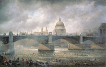 Reproducción de arte St. Paul's Cathedral from the Southwark Bank, Doggett Coat and Badge Race in Progress