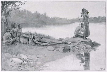Reproducción de arte The Death of Indian Chief Alexander, Brother of King Philip, illustration from 'An Indian Journey' by Lucy C. Lillie, pub. in Harper's Magazine, 1885