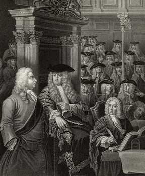 Reproducción de arte The House of Commons in Sir Robert Walpole's Administration, engraved by R. Page, from 'The Works of William Hogarth', published 1833 (litho)