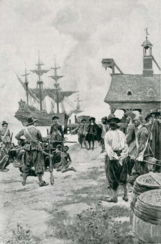 Reproducción de arte The Landing of Negroes at Jamestown from a Dutch Man-of-War, 1619, illustration from 'Colonies and Nation' by Woodrow Wilson, pub. in Harper's Magazine, 1901