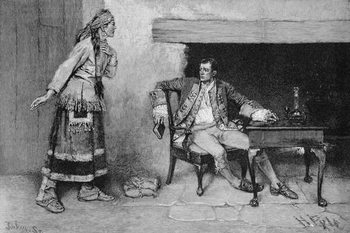 Reproducción de arte The Ojibway Maiden Disclosing Pontiac's Plot, engraved by John Tinkey (fl.1871-1901) illustration from 'The City of the Strait' by Edmund Kirke, pub. in Harper's Magazine, 1886