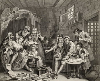 Reproducción de arte The Prison Scene, plate VII from 'A Rake's Progress', from 'The Works of William Hogarth', published 1833