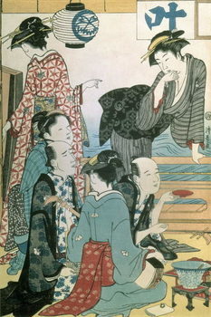 Reproducción de arte Women of the Gay Quarters, left hand panel of a diptych (colour woodblock print)