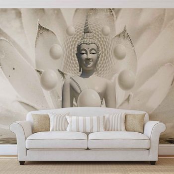 Carta da parati Buddha Zen con Sfere e Fiore 3D