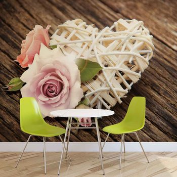 Carta da parati Cuore con Rosa Rosa