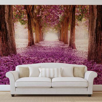 Carta da parati Fiori Alberi Percorso Rosa