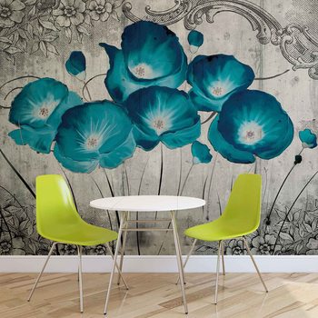 Carta da parati Fiori Vintage Grigio Blu