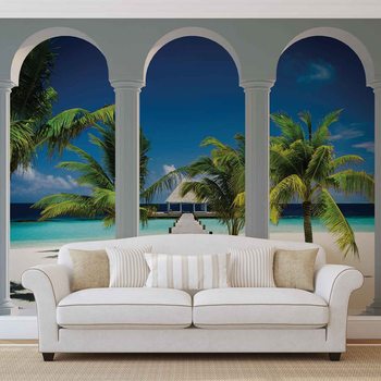 Carta da parati Paradiso Tropicale Veduta Spiaggia da Veranda