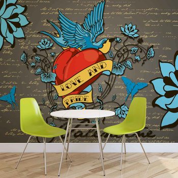 Carta da parati Tatuaggio Old School Cuore Rondine