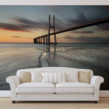 Carta da parati Tramonto Portoghese con Ponte Cittadino Sole e Spiaggia