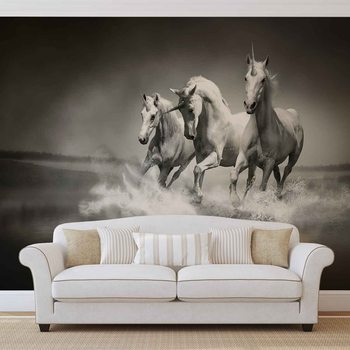 Carta da parati Unicorni Cavalli Bianco Nero