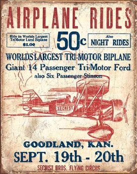 Cartelli Pubblicitari in Metallo AIRPLANE - Secrist Flying Circus