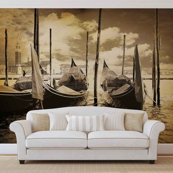 City Venice Gondolas Boats Sepia Fotobehang