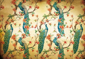 Pattern Peacocks Flowers Vintage Fotobehang