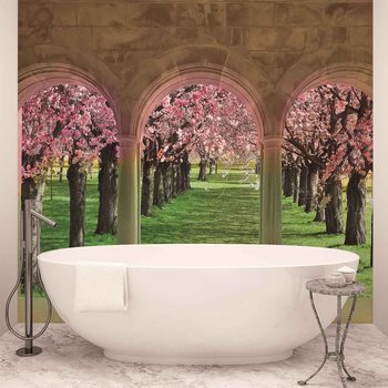 Fotomurale Arboles florecientes a traves del arco