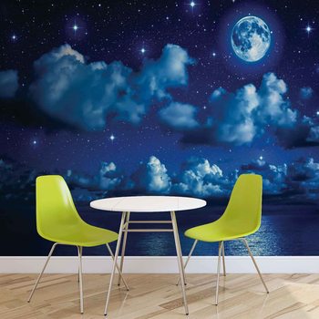 Fotomural Cielo Luna Nubes Estrellas Noche Mar
