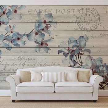 Fotomural Flores Madera Vintage Patron