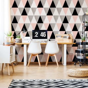 Fotomural Modern Pink And Black Geometric Triangle Pattern