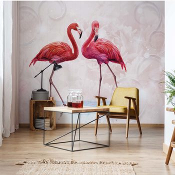 Fotomural Modern Tropical Flamingos