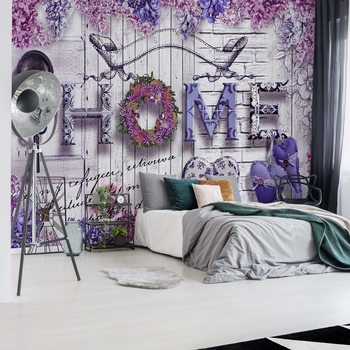 Fotomural Vintage Chic Home Flowers And Wood Texture
