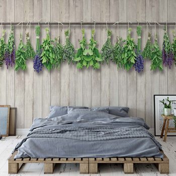 Fotomural Vintage Chic Wood Planks And Herbs