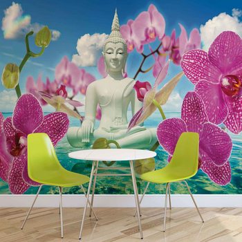 Fotomurale Zen Flores Orquideas Buda Agua Cielo