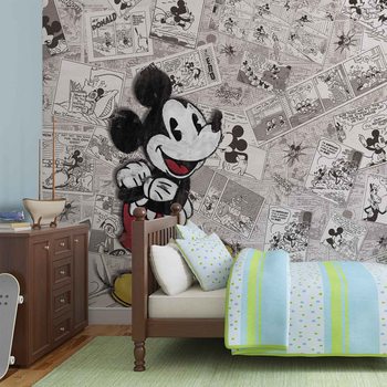 Disney Mickey Mouse Newsprint Vintage Fototapet
