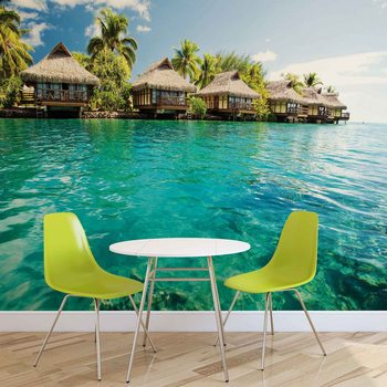 Island Caribbean Sea Tropical Cottages Tapéta, Fotótapéta