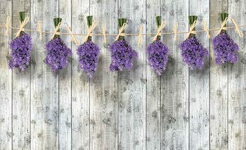 Wooden Wall Flowers Lavender Tapéta, Fotótapéta