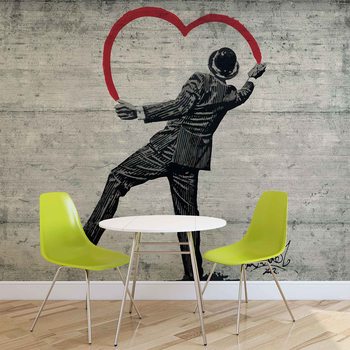 Banksy Graffiti Betonwand Mann Herz Fototapete