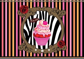 Cupcake Streifen Rosen Muster Fototapete