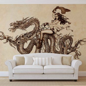 Drachen Reiter Frau Fototapete