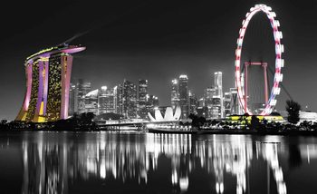 Stadt Skyline Singapore Nacht Lichter Fototapete