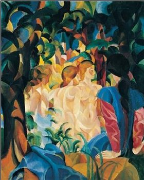 Bathing girls with town in the backgraund Obrazová reprodukcia
