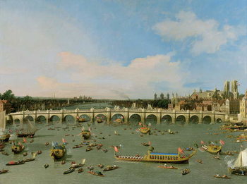 Cuadros en Lienzo Westminster Bridge, London, With the Lord Mayor's Procession on the Thames
