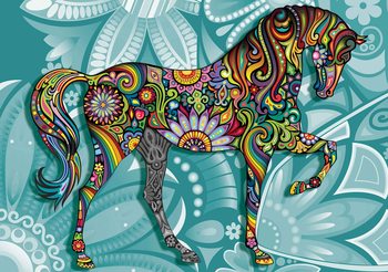 Cheval Fleurs Couleurs Abstraites Poster Mural XXL
