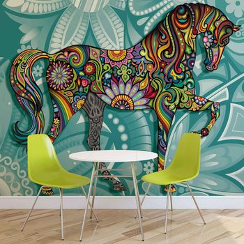 Cheval Fleurs Couleurs Abstraites Poster Mural XXL