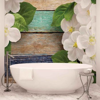 Clôture en Bois Fleurs Poster Mural XXL