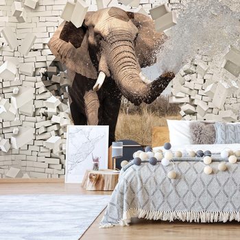 Elephant Bursting Through Brick Wall Poster Mural XXL