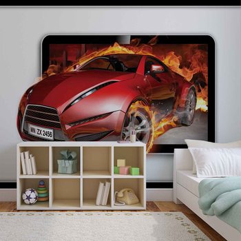 Flammes Voitures Poster Mural XXL