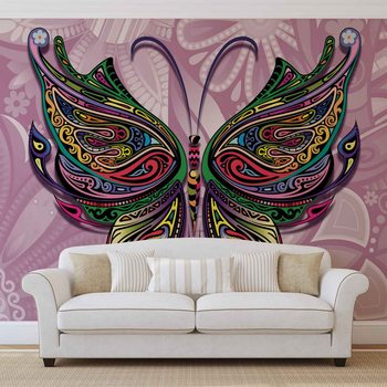 Fleurs Papillons Couleurs Abstraites Poster Mural XXL
