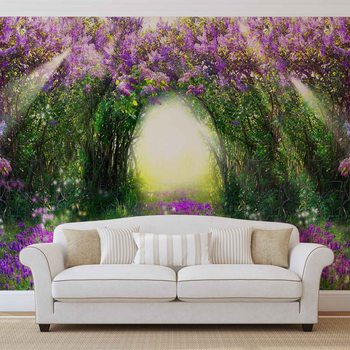 Forêt Fleurs Violettes Lumière Nature Poster Mural XXL