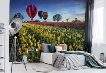 Hot Air Balloons Over Tulip Field Poster Mural XXL
