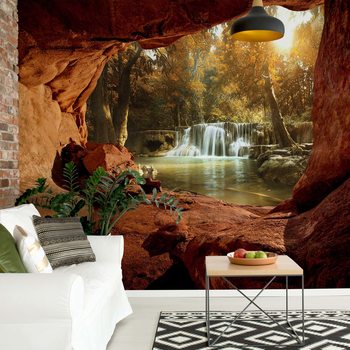 Lake Forest Waterfall Cave Poster Mural XXL